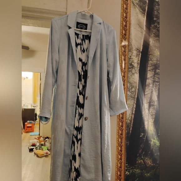 Scoop NYC Jackets & Blazers - Light Blue silkyLong Coat with Blue White inner lining 17 inc p2p 45 inch long
